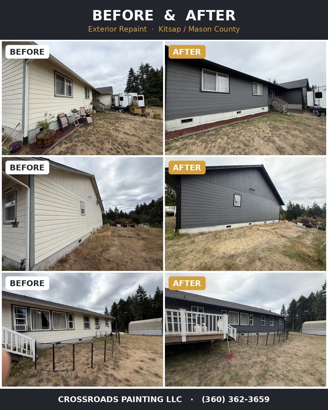 Crossroads Painters exterior repaint before and after collage